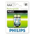 Philips R03B 2A 100 Aufladbare Batterien (NiMH - Akkus) AAA, 1000 mAh, 2er Blister
