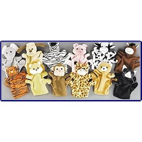 6 soft Plush Velour Animal Hand puppets