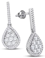 10K White Gold Round Brilliant Cut Diamond - Pear Shape Halo Channel Set Dangle Earrings with Secure Screw Back Closure - (1.47 cttw.)
