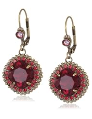 Sorrelli "Ruby Cocktail" Crystal Edged Red and Gold Cushion Cut French Wire Earrings