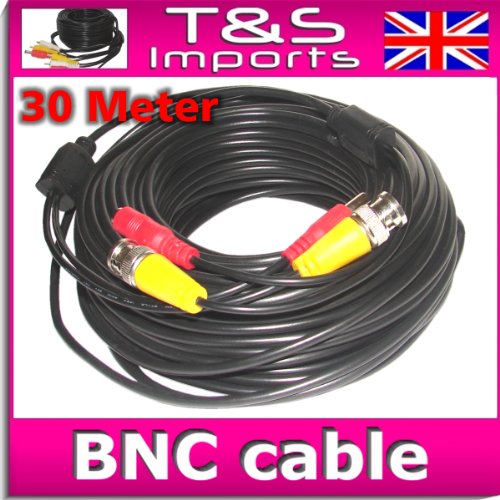 30M METER BNC VIDEO POWER DC BLACK CABLE CCTV CAMERA 96FT UK