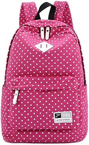 High Quality Canvas Polka Dot Leisure School Backpack For Teenager Girls Pink