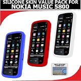 Silicone Skin 3 pc. Value Pack for your Nokia Xpress Music 5800 (Red, White, Blue) Bonus DBRoth Microfiber Cleaning Cloth Included