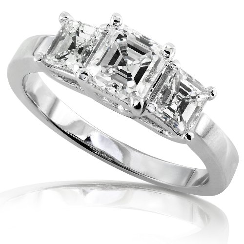 1.00ctw Asscher Cut Diamond Engagement Ring in 14Kt White Gold - Size 5