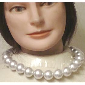 Simulated Light Ivory Large Pearl Short Chain on Gold Plated Necklace Earrings on Clips