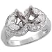 14k White Gold Double Heart Semi-Mount Diamond Ring, w/ 0.55 Carat Brilliant Cut & Marquise Cut Diamonds, 3/8 in. (10mm) wide, size 6