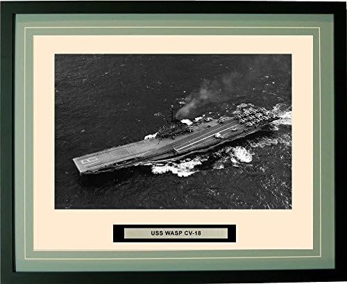 Navy Emporium - USS Wasp CV-18 - Framed - Photo - Engraved Ship Name - Double Mat - Photograph - 16 X 20 - 12CV18Green