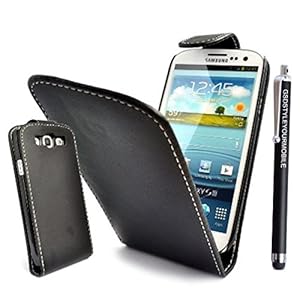 SAMSUNG GALAXY S3 S III I9300 PRINTED MAGNETIC FLIP PU LEATHER CASE COVER POUCH + SCREEN PROTECTOR + STYLUS (Black)