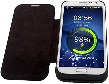 Backup Battery Flip Cover Case for Samsung Galaxy Note II 2 N7100 External Power Bank Charger Case Cover with build-in Stand--4200mAh (Black)