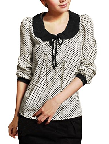 Allegra K Lady Peter Pan Collar Polka Dot Blouses Long Sleeve Fall Tops