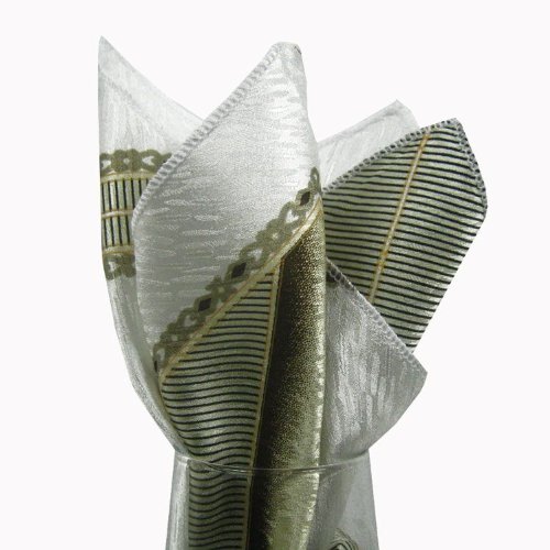 White - Brown - Gold - Silk Pocket Square