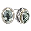 925 Silver & Green Amethyst Oval Checkerboard Earrings with 18k Gold Accents