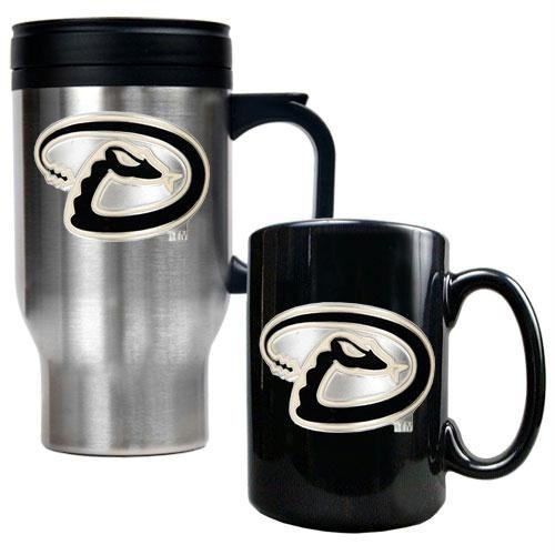 MLB Arizona Diamondbacks Stainless Steel Travel Mug & Black Ceramic Mug Set - Primary Logo