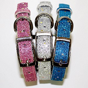 How's Your Dog Super Star Party Glitter Leather Dog Collar Cat Collar - Silver/X-Small (8