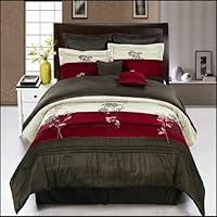 Portland Burgundy King size Luxury 8 piece Comforter set includes Comforter, Skirt, Throw Pillows, Pillow, Shams by Royal Hotel