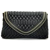 Black Quilted Clutch With Zipper Accent