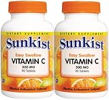 Sunkist Vitamin C Tablets, 500 mg, 2-Count Packages of 90-Count Bottles (Pack of 3)