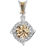 Golden Grace: Sterling Silver Celebrity Style Drop Pendant Necklace with Champagne CZ Diamonds