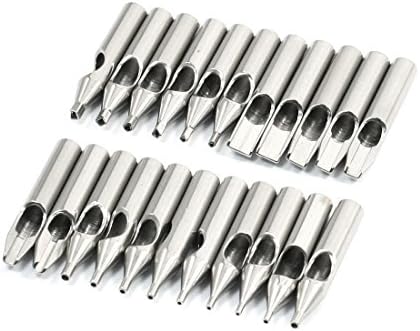 22Pcs Silver Tone Stainless Steel Permanent Tattoo Nozzle Tip Tube Kit