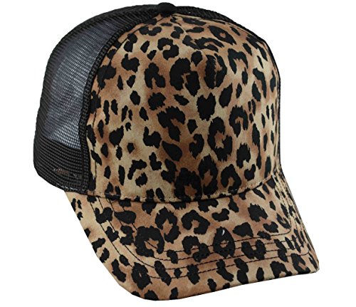 G Leopard Print Fashion Mesh Trucker Cap Brown