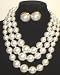 Three Strand Graduated White Pearl Short Chain Necklace and Earrings on Clips