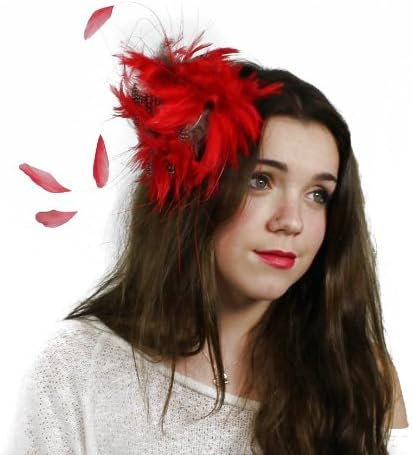 Hats By Cressida Red With Black Guinea Spotty Feathers Kentucky Derby Fascinator Hat With Headband