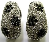 Black and White Diamond Earrings with Floral Pattern