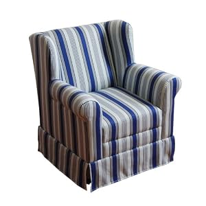 Kid's High Back Chair - Ticking Stripe w  Navy Piping