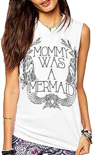 SSMMSS Women's Casual Mermaid Print Side Low Cut Sleeveless Sports Shirt