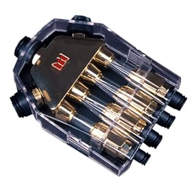 Monster Cable PFD 34A PowerFuse 3-4 Distribution Splits Three 4 Gauge Inputs to Four 8 Gauge Individually Fused Outputs 3-4 AWG to 4-8 AWG (AGU)