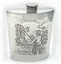 Pewter hip flask with fishing scene - 4oz