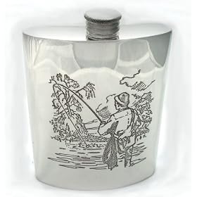 Pewter hip flask with fishing scene - 4oz