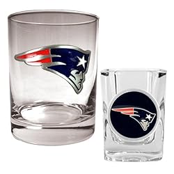 New England Patriots 14oz Rocks Glass & 2oz Shot Glass Set - Primary logo (35mm on GSS) NFL Football
