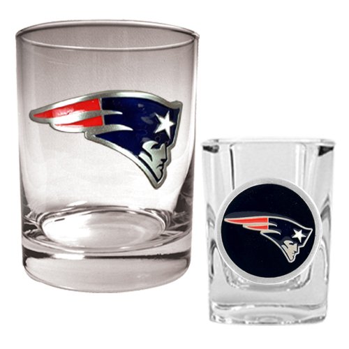 NFL New England Patriots Rocks Glass & Shot Glass Set - Primary Logo