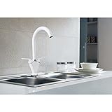 Fuloon　キッチン用　洗面所用　綺麗な台所用蛇口　冷熱スイッチ付き　真鍮（黄銅）　欧米風　ファッション　2ハンドル混合栓　ワンホール (白)