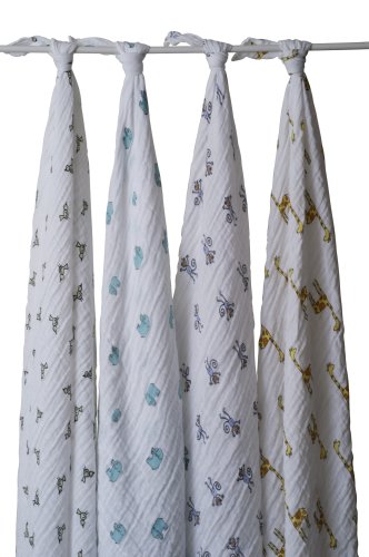 Aden + Anais Muslin Wraps 4-Pack - Zoo Animals