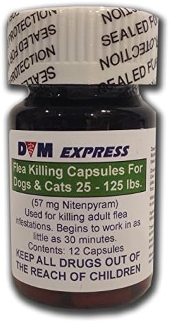 DVM Express (12 Capsules) 57 mg Nitenpyram Flea Killing Capsules For Dogs 25 - 125 Pounds