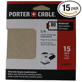Porter-Cable 762800815 1/4 Sheet 80 Grit Adhesive-Backed Sanding Sheets - 15 Pack