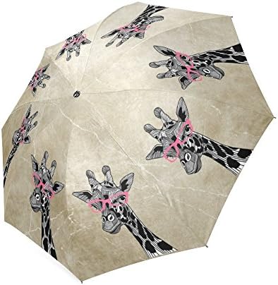 Giraffe UmbrellaPopular Funny Giraffe with The Glasses Art Folding Travel Umbrella