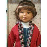 Euro girl 18'' doll w/ Denim jumper and red coat withe Tshirt socks and shoes