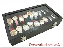 Glass Top Black Velvet Jewelry Display Box , 18 Slots , for Watches, Bangles