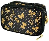 6 inch Mini Black / Gold Polka Dot Ribbons Dual Compartment Makeup Brush Cosmetic Beauty Travel Case / Organizer Bag