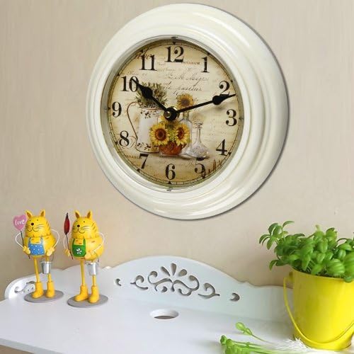 DecorField Round Shape Decor Design Iron Wall Clock With Large Numbers - Sunflowers!