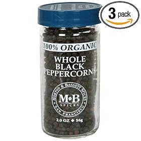Morton & Bassett Organic Whole Black Pepper, 2-Ounce Jars (Pack of 3)