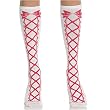 5588 Acrylic Knee Highs w/Faux Lace Up Front, White/Red, One Size