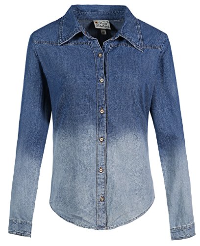 Women's Loose Fit Gradient Color Boyfriend Denim Shirt