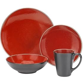 Gibson Radiant 16 pc Round Dinnerware Set, Red by Dinnerware