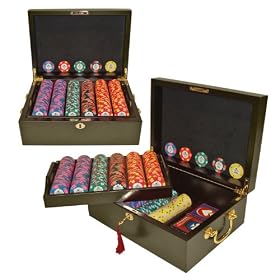 500 World Tophat and Cane PaulsonR Clay Chips w Mahogany Case by 