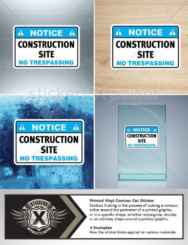 Stickers Safety Sign Notice Construction Site No Trespa Size: 4 X 2.6 Inches Vinyl color print