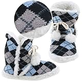 Blue Argyle Bootie Slippers for Women